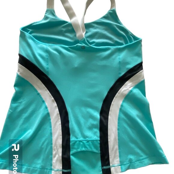 Lululemon Blue with Black/White Accents Tank w/ Built-in Bra White Straps - Picture 2 of 4
